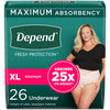 Depend Fresh Protection Adult Incontinence & Postpartum Bladder Leak Underwear for Women, Disposable, Maximum, Extra-Large, Blush, 26 Count, Packaging May Vary