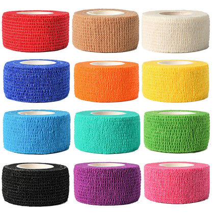 (12-Pack) 1 x 5 Yards | Self Adhesive Bandage Wrap, Kuvvfe Athletic Elastic Cohesive Bandage for Sports Injury,Strain,Knee & Wrist,Ankle Sprains & Swelling First Aid