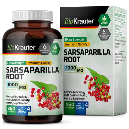 MAUWE HERBS Sarsaparilla Root Organic Capsules - 1000mg Pure Sarsaparilla Powder Pills - Vegan Supplement for Pure & Potent Health Support - 250 Veggie Caps