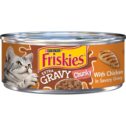 Purina Friskies Gravy Wet Cat Food, Extra Gravy Chunky With Chicken in Savory Gravy - (Pack of 24) 5.5 oz. Cans