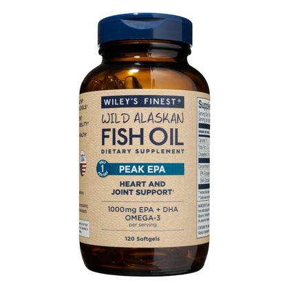 Wiley's Finest Wild Alaskan Fish Oil Peak EPA - Triple Strength Peak EPA and DHA - 1000mg Omega-3s, SQF-Certified - 120 Softgels (120 Servings)