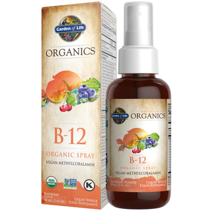 Garden of Life Organics B12 Vitamin - Whole Food B-12 for Metabolism and Energy, Raspberry, 2oz Liquid