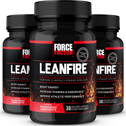 FORCE FACTOR LeanFire, 3-Pack, Pre Workout Energy Pills with Green Tea Extract and Caffeine to Increase Energy, Build Lean Muscle, Improve Athletic Performance, and Enhance Focus, 90 Capsules