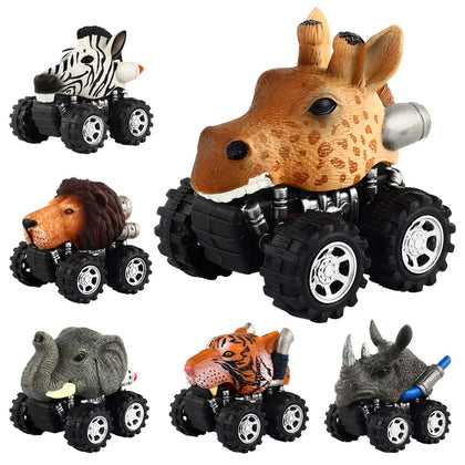 chimager jungle themed pull back animal monster car vehicle toy with big tire wheel for 3+ years old boys and girls - pack of 6