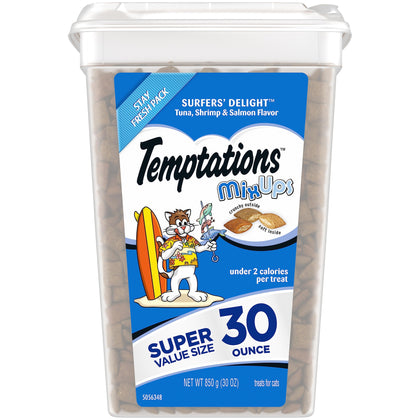 TEMPTATIONS MixUps Crunchy and Soft Cat Treats, Surfer's Delight Flavor, 30 oz. Tub (Packaging may vary)