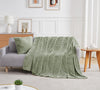 Geniospin Fleece Blanket Queen Size - 280GSM Super Soft Lightweight Bed Blanket with Strip, 3D Ribbed Jacquard, Plush Fuzzy Cozy Blanket Microfiber, Warm and Breathable (Sage Green, 90x90 inches)