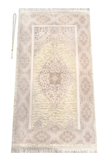 Muslim Prayer Rug with Prayer Beads | Janamaz | Sajadah | Soft Islamic Prayer Rug | Islamic Gifts | Prayer Carpet Mat, Chenille Fabric, Pale Pink