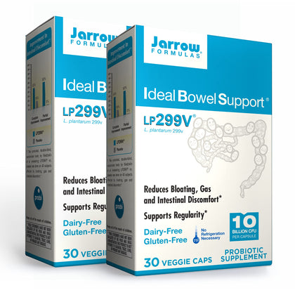 Jarrow Formulas Ideal Bowel Support - 10 Billion Organisms Per Serving - 30 Veggie Caps, Pack of 2 - Bowel Support - Reduces Bloating?, Gas & Intestinal Discomfort - Up to 60 Total Servings