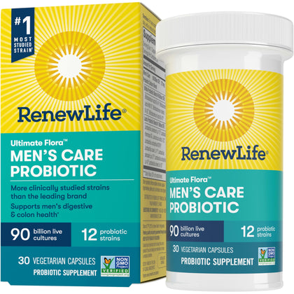 Renew Life Men's Care Probiotic Capsules, Supports Mens Digestive, Colon, Immune and Respiratory Health, L. Rhamnosus GG, Dairy, Soy and gluten-free, 90 Billion CFU, 30 Count