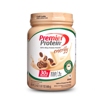 premier protein powder, cafe latte , 30g protein, 1g sugar, 100% whey protein, keto friendly, no soy ingredients, gluten free, 17 servings, 23.9 ounce (pack of 1) (expiry -11/8/2025)