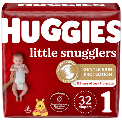 Huggies Size 1 Diapers, Little Snugglers Newborn Diapers, Size 1 (8-14 lbs), 32 Count