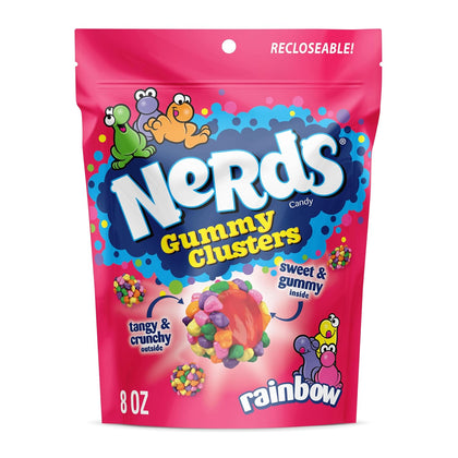 NERDS Gummy Clusters, Candy, Rainbow, Crunchy and Gummy, 8 oz (Expiry 5/31/2025)