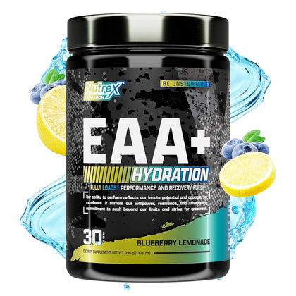 Nutrex Research EAA Hydration | EAAs + BCAA Powder | Muscle Recovery, Strength, Muscle Building, Endurance | 8G Essential Amino Acids + Electrolytes | Blueberry Lemonade 30 Servings