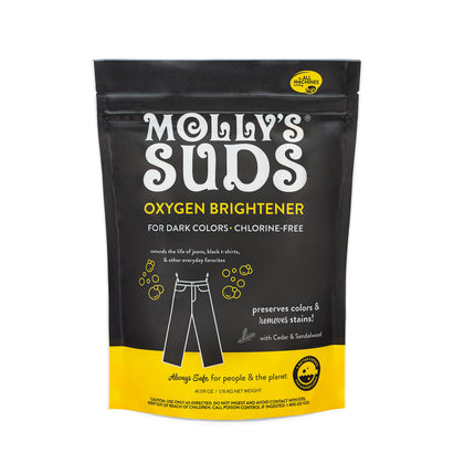 Molly's Suds Oxygen Brightener Dark Wash | Powerful Bleach Alternative, Chlorine Free | Preserves Colors and Removes Stains (Cedar & Sandalwood - 41 oz)