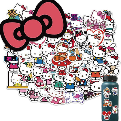 50pcs Cute Cartoon Hello Kitty Stickers for Kids Teens, White Kitty Stickers Vinyl Waterproof Stickers for Skateboard Laptop Luggage Fridge DIY Decal (Hello Kitty)