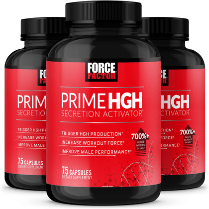 FORCE FACTOR Prime HGH Secretion Activator, 3-Pack, HGH Supplement for Men with Clinically Studied AlphaSize to Help Trigger HGH Production, Increase Workout Force, & Improve Performance, 225 Count