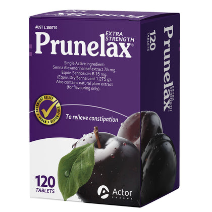 Prunelax Tablets - Extra Strength Natural Laxative Supplement Containing High Strength Senna for Constipation Relief & Restore Normal Bowel Motion-120 Tablets