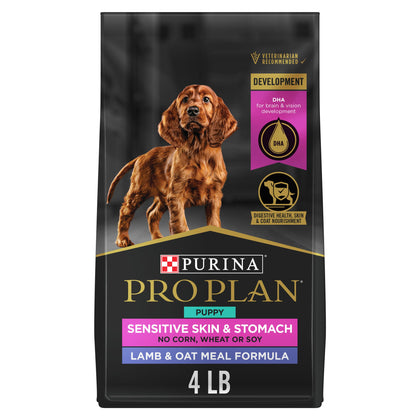 Purina Pro Plan Sensitive Skin and Stomach Puppy Food with Probiotics, Lamb & Oat Meal Formula - 4 lb. Bag