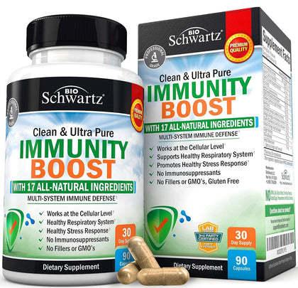 BioSchwartz Immune Support Supplement with Vitamin C 1000mg Zinc Elderberry Extract Ginger Root Beta Carotenes, Immunity Boost for Adults, Natural Immune Defense Antioxidant Vitamins, 90 Capsules