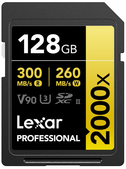 Lexar 128GB Professional 2000x SDXC Memory Card, UHS-II, C10, U3, V90, Full-HD & 8K Video, Up To 300MB/s Read, for DSLR, Cinema-Quality Video Cameras (LSD2000128G-BNNNU)