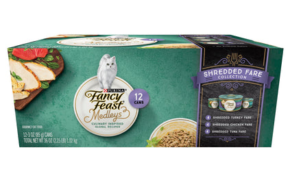 Purina Fancy Feast Wet Cat Food Variety Pack, Medleys Shredded Fare Collection - (12) 3 oz. Cans