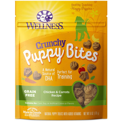 Wellness Crunchy Puppy Bites Natural Grain-Free Treats for Training, Dog Treats with Real Meat and DHA, No Artificial Flavors (Crunchy Chicken & Carrots, 6-Ounce Bag)