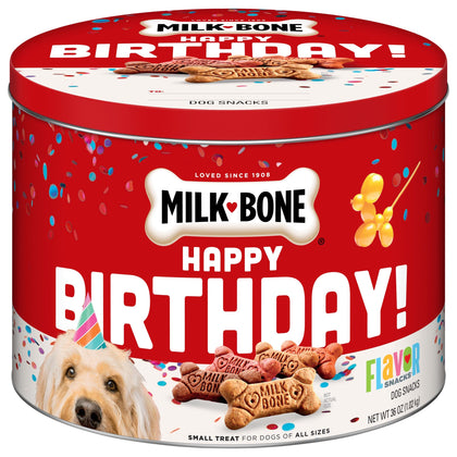 Milk-Bone Flavor Snacks Birthday Dog Treats, Small Biscuits, 36 Ounce Reusable Tin