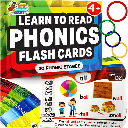 Phonics Flash Cards - Learn to Read in 20 Phonic Stages - Digraphs CVC Blends Long Vowel Sounds - Phonics Games for Kids Ages 4-8 Kindergarten First Second Grade Homeschool Educational