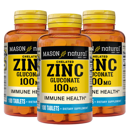 MASON NATURAL Zinc 100 mg Capsules Advanced Immune System, Improves Antioxidant Support, Essential Mineral Supplement, 100 Count, Pack of 3