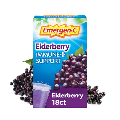 Emergen-C Immune+ Vitamin C 1000mg (18 Count, Elderberry) Dietary Supplement Fizzy Drink Mix Powder Packets