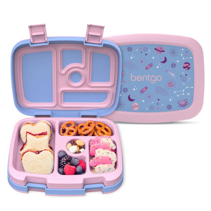 Bentgo® Kids Prints Leak-Proof, 5-Compartment Bento-Style Kids Lunch Box - Ideal Portion Sizes for Ages 3-7, Durable, Drop-Proof, Dishwasher Safe, & Made with BPA-Free Materials (Lavender Galaxy)