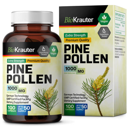 MAUWE HERBS Pine Pollen Powder Capsules - Organic Pine Pollen Capsules for Men and Women Health Support - Herbal Supplement for Immune Boost - 100 Vegan Capsules