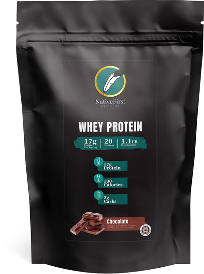 NativeFirst Whey Protein Concentrate: Inspired by Native American Wisdom | (1 Pound, 20 Servings / 17 g Whey Protein Per Serving) - Gluten Free, Non-GMO Protein Powder (Chocolate)