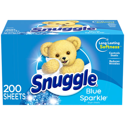 snuggle fabric softener dryer sheets, blue sparkle, 200 count