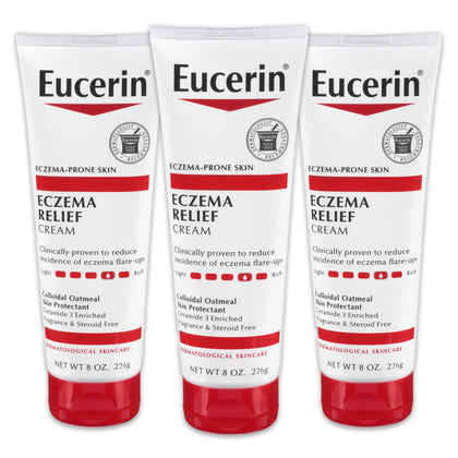 Eucerin Eczema Relief Cream, Full Body Lotion for Eczema-Prone Skin, Moisturizing Eczema Cream, Body Moisturizer, Multi-Pack, 8 oz. Tube (Pack of 3)