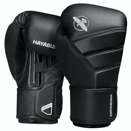 Hayabusa T3 Boxing Gloves for Men and Women Wrist and Knuckle Protection, Dual-X Hook and Loop Closure, Splinted Wrist Support, 5 Layer Foam Knuckle Padding - Black, 14 oz