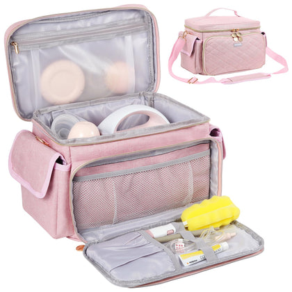 Jaffzora Breast Pump Bag Compatible with Spectra S1 and S2, Pumping Travel Carrying Case Fits for Spectra Breast Pump Accessories, Pink