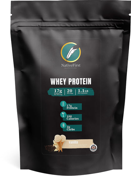 NativeFirst Whey Protein Concentrate: Inspired by Native American Wisdom | (1 Pound, 20 Servings / 17 g Whey Protein Per Serving) - Gluten Free, Non-GMO Protein Powder (Vanilla)