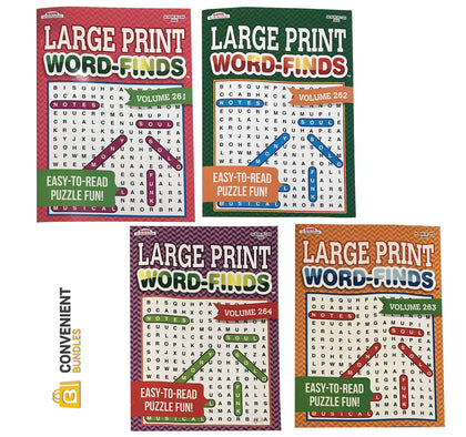 Word Search Puzzle Book Bundle (4-Pack Bundle) Easy-to-Read Large Print | 80 Challenging Searching Games Each | Men, Women, Adults, Seniors | Less Eye Fatigue & Strain