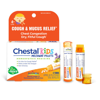 Boiron Chestal Kids Pellets for Cough and Mucus Relief, Nasal or Chest Congestion, and Sore Throat Relief - 2 Count (160 Pellets)