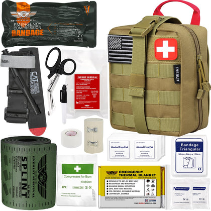 EVERLIT Emergency Trauma Kit, CAT GEN-7 Multi-Purpose SOS Everyday Carry IFAK for Wilderness, Trip, Cars, Hiking, Camping, Fathers Day Birthday Gift for Him Men Husband Dad Boyfriend (Tan)