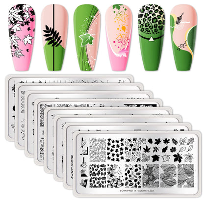 Born Pretty Nail Stamping Plates 8PCS Nail Art Design Kit Leaf Flower Spring Sumer Elk Nail Art Image Plates Maple Leaf Patterns Templates for Girls