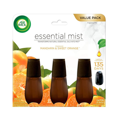 Air Wick Essential Mist, Essential Oils Diffuser, Mandarin and Sweet Tangerine, 3ct, Air Freshener