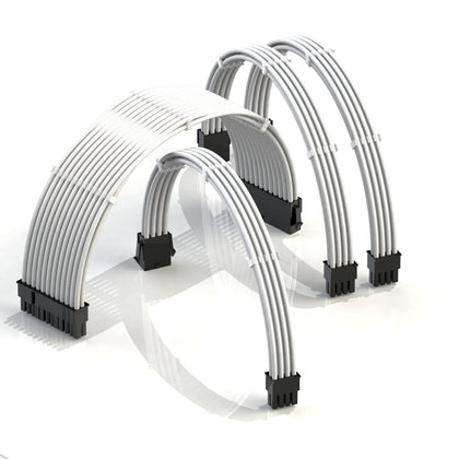 LINKUP - AVA 30cm PSU Cable Extension Sleeved Custom Mod GPU PC Braided w/Comb Kit | 1 x 24 P (20+4) | 1 x 8 P (4+4) CPU | 2 x 8 P (6+2) GPU Set | 300mm - White