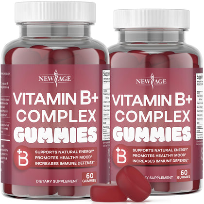 NEW AGE Vitamin B Complex Gummies with Vitamin B3, B5, B6, B7, B9 & B12 - with Biotin, Folic Acid & Vitamin C - Gluten-Free, Vegan, Made in The USA! (120 Count (Pack of 2))