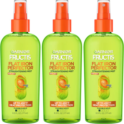 Garnier Fructis Style Flat Iron Perfector Straightening Mist for Heat Protection, Argan Oil, 6.0 Fl Oz, 3 Count (Packaging May Vary)