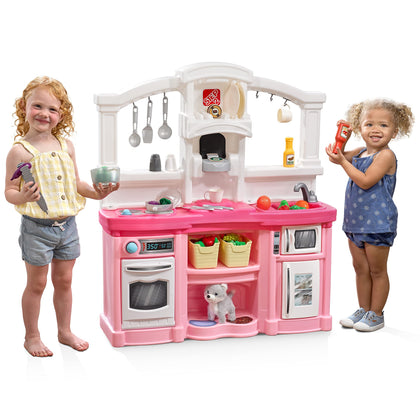 Step2 Fun with Friends Kids Kitchen, Indoor/Outdoor Play Kitchen Set, Toddlers 2+ Years Old, 25 Piece Kitchen Toy Set, Easy to Assemble, Pink