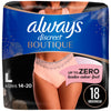 Always Discreet Boutique Adult Incontinence & Postpartum Underwear for Women, Maximum Protection, Peach, Large, 18 Count (Packaging May Vary)