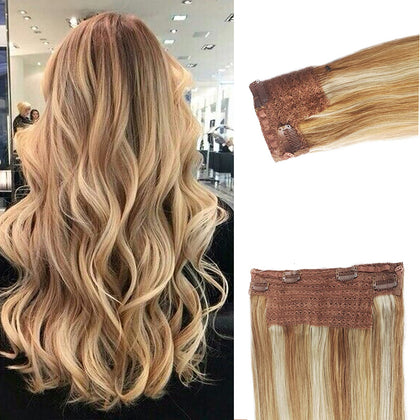 Halos Human Hair Extensions Ombre Golden Brown to Platinum Blonde with Beige Blonde Highlights Real Hair Extensions Thick 80grams 16 Inch 80g Blonde Balayage Flip in Hair Extensions