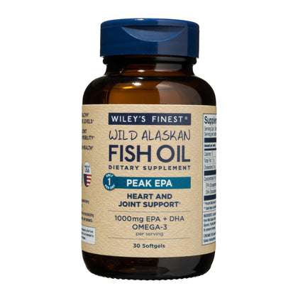 Wiley's Finest Wild Alaskan Fish Oil Peak EPA - Triple Strength Peak EPA and DHA - 1000mg Omega-3s, SQF-Certified - 30 Softgels (30 Servings)